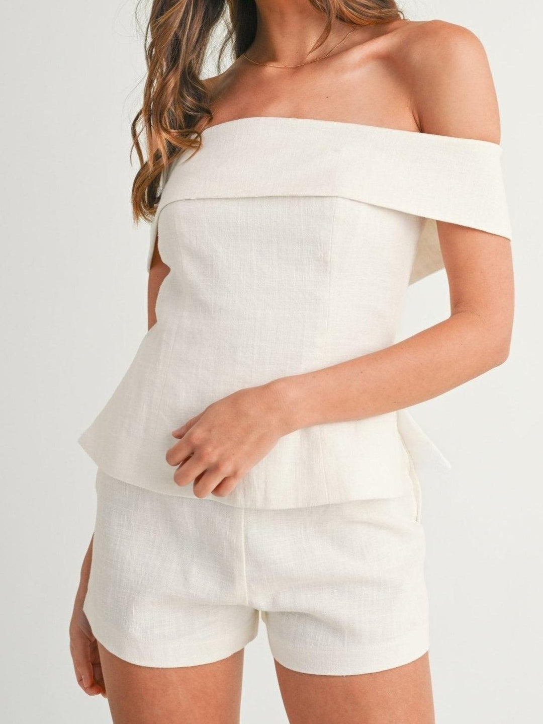 Kvinnors Tvådelade Set | Off-Shoulder Stil Top Korta Byxor