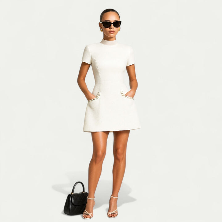 Kvinnors Cocktail Mini Klänning | Pärltrimmed Fickor
