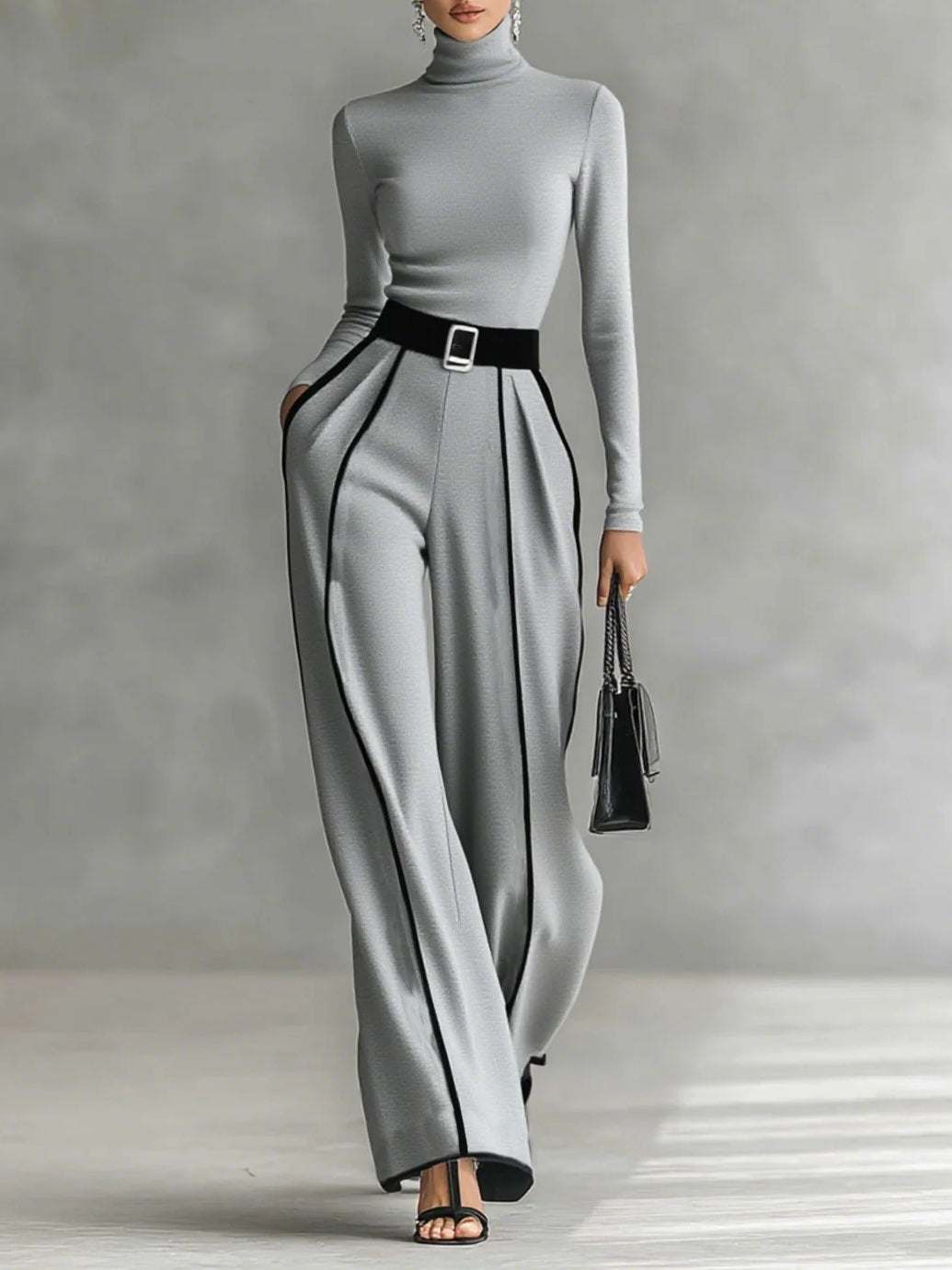 Kvinnors Tvådelade Set | Långärmad Turtleneck Topp