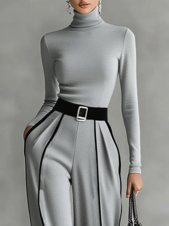 Kvinnors Tvådelade Set | Långärmad Turtleneck Topp