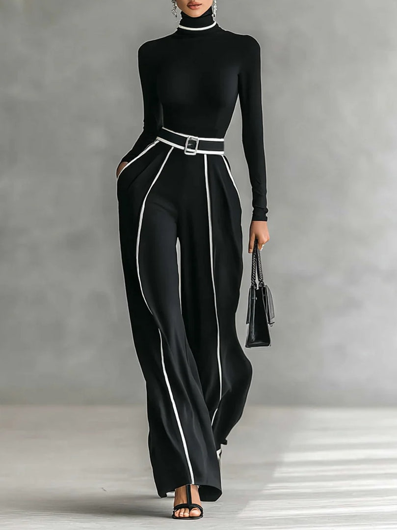 Kvinnors Tvådelade Set | Långärmad Turtleneck Topp