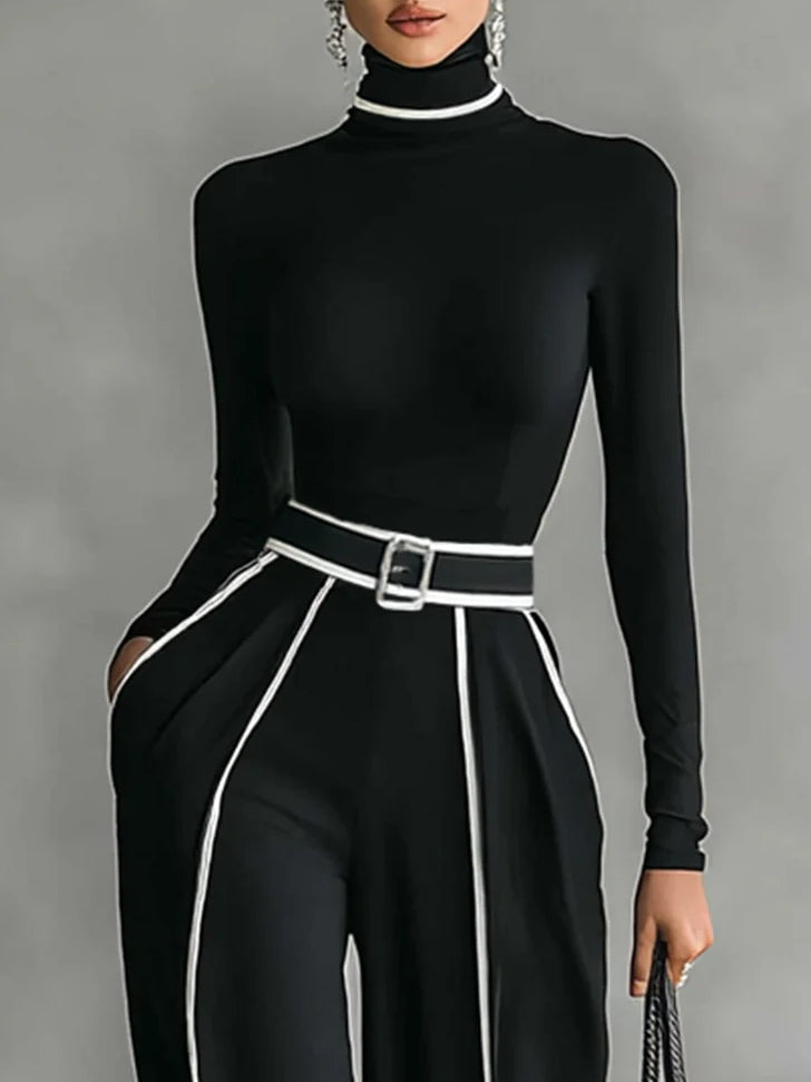 Kvinnors Tvådelade Set | Långärmad Turtleneck Topp