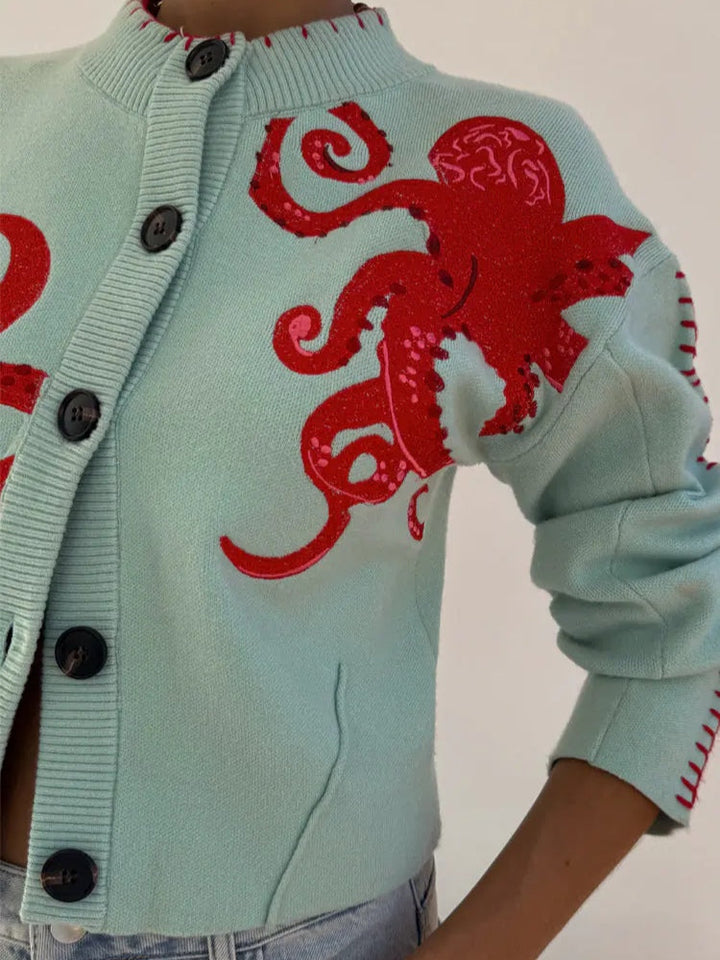 Dam Cardigan | Bläckfiskmönster Stickad
