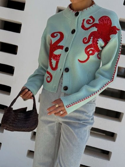 Dam Cardigan | Bläckfiskmönster Stickad