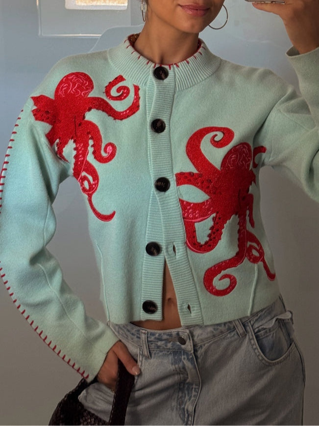 Dam Cardigan | Bläckfiskmönster Stickad