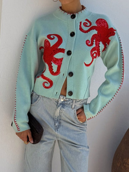 Dam Cardigan | Bläckfiskmönster Stickad