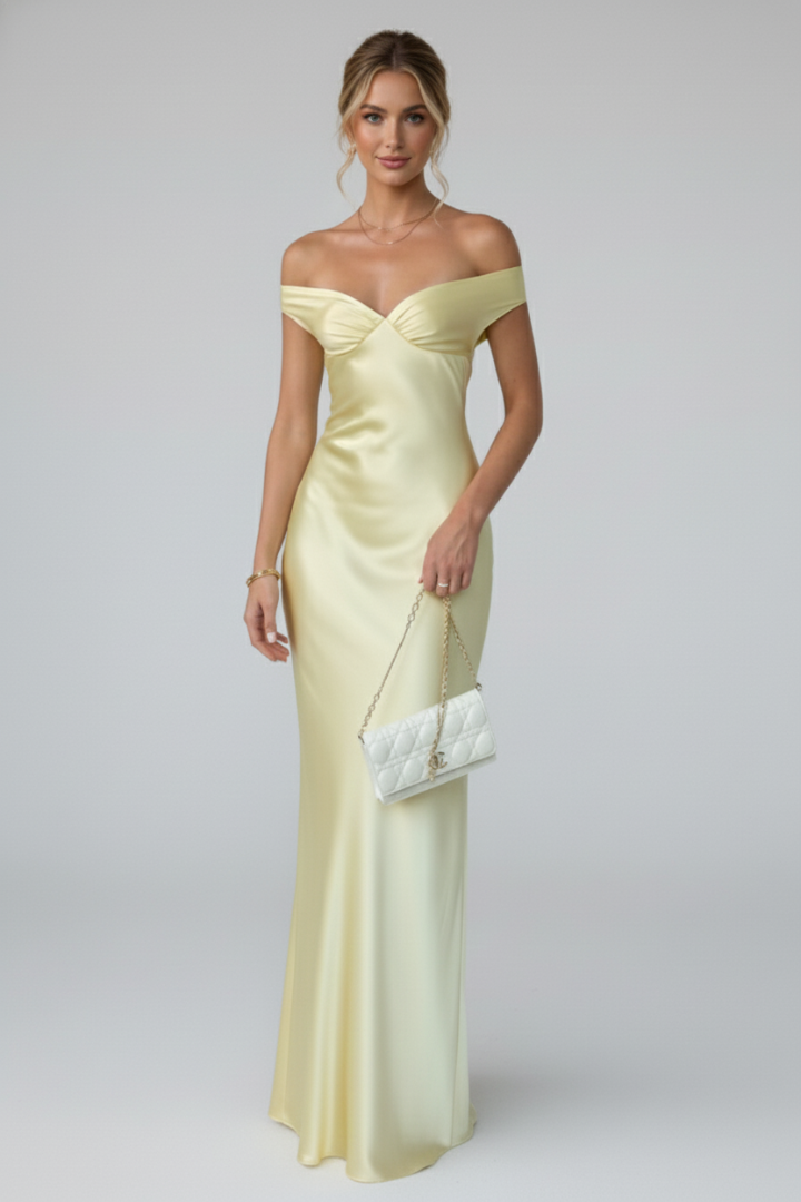 Kvinnors Cocktail Maxi Klänning | Off-Shoulder Rynkad