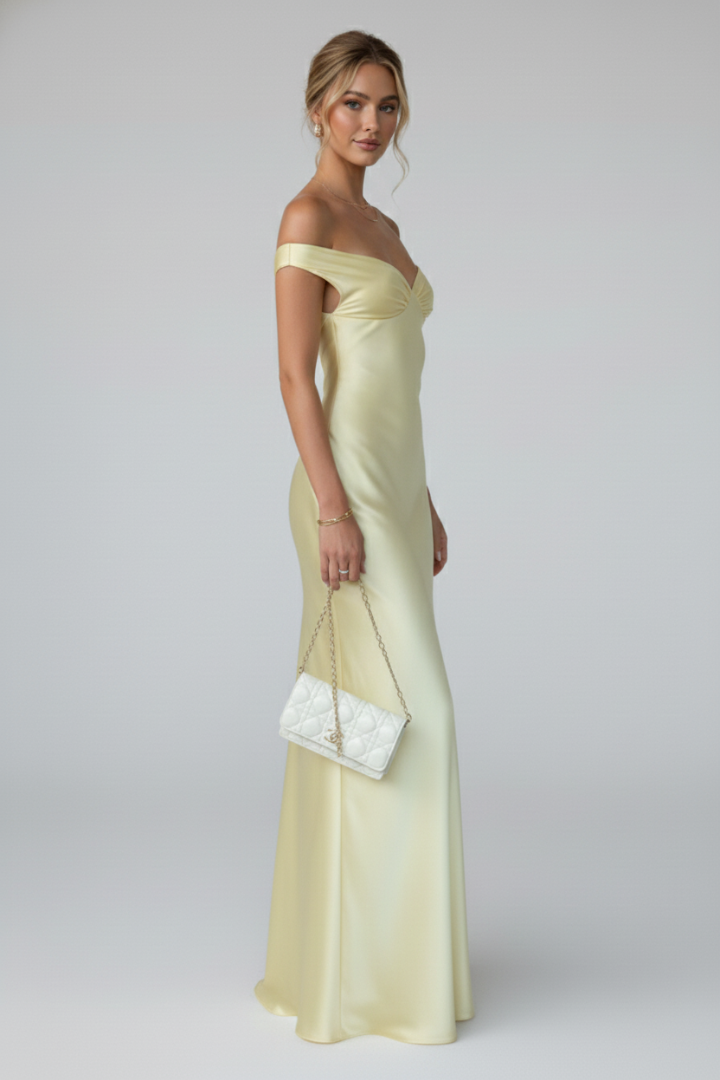 Kvinnors Cocktail Maxi Klänning | Off-Shoulder Rynkad