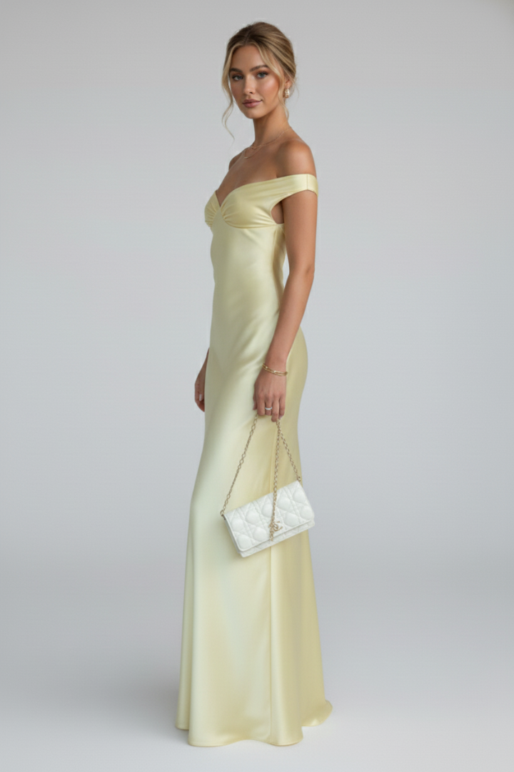 Kvinnors Cocktail Maxi Klänning | Off-Shoulder Rynkad