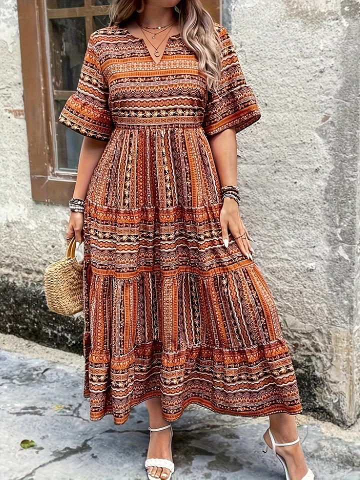 Kvinnors Boho Midi Klänning | Flödande Tryckt