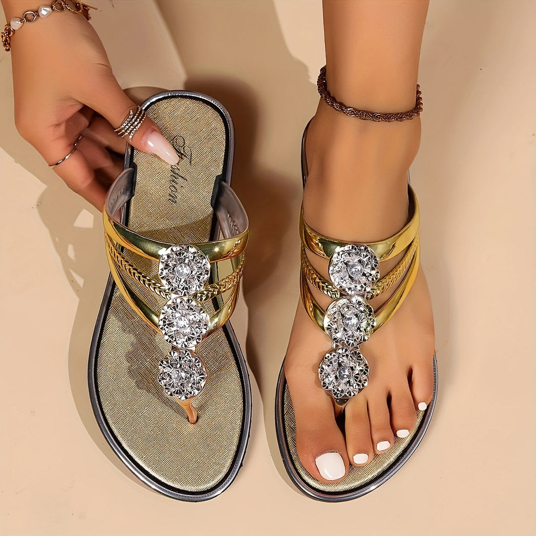 Sandaler för kvinnor | Rhinestone T-rem platta sandaler