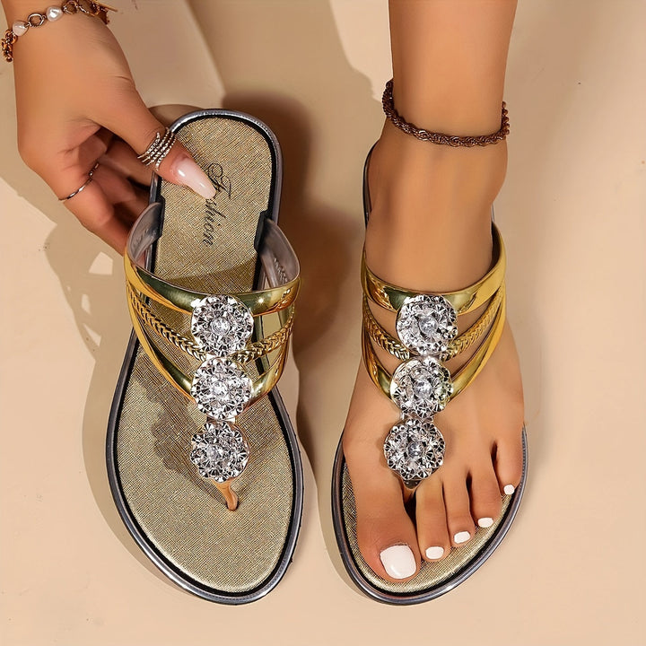 Sandaler för kvinnor | Rhinestone T-rem platta sandaler