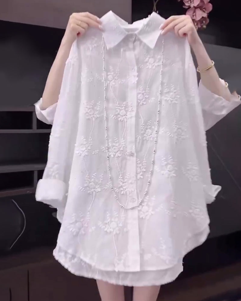 Kvinnors Blus | Blommig Broderad