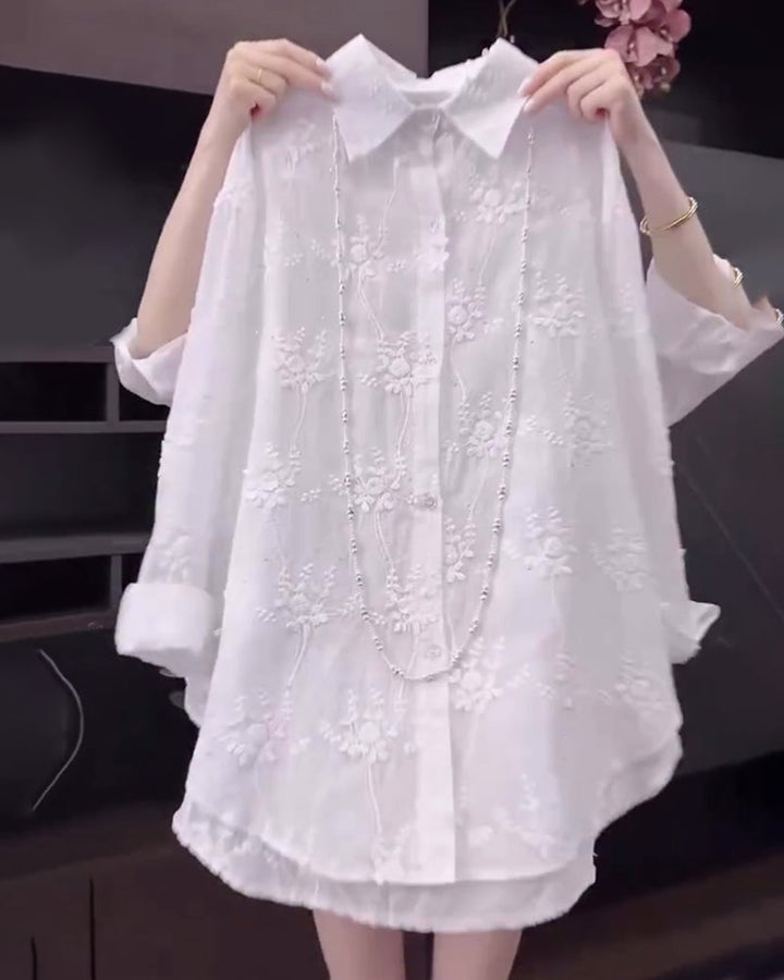 Kvinnors Blus | Blommig Broderad