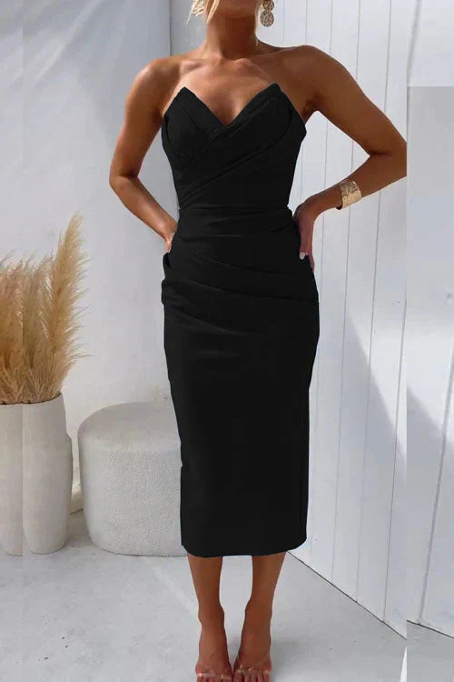 Kvinnors Cocktail Midi Klänning | Strapless Bodycon