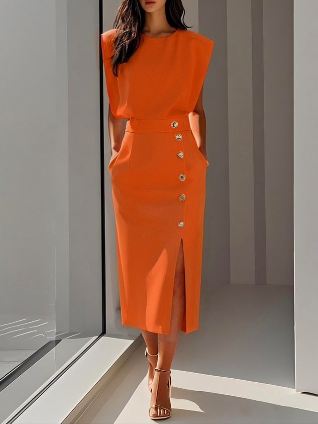 Kvinnors Klänning | Ärmlös Midi Med Sidoknappar