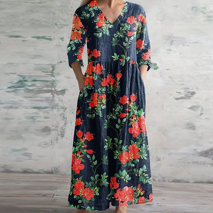 Kvinnors Klänning | Patchwork Maxi V-hals Långärmad