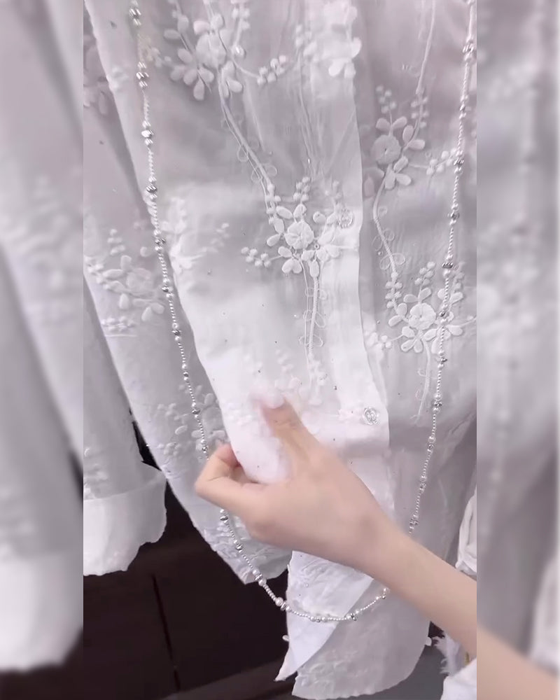 Kvinnors Blus | Blommig Broderad