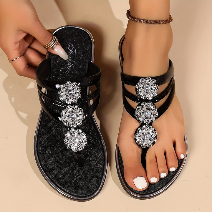 Sandaler för kvinnor | Rhinestone T-rem platta sandaler