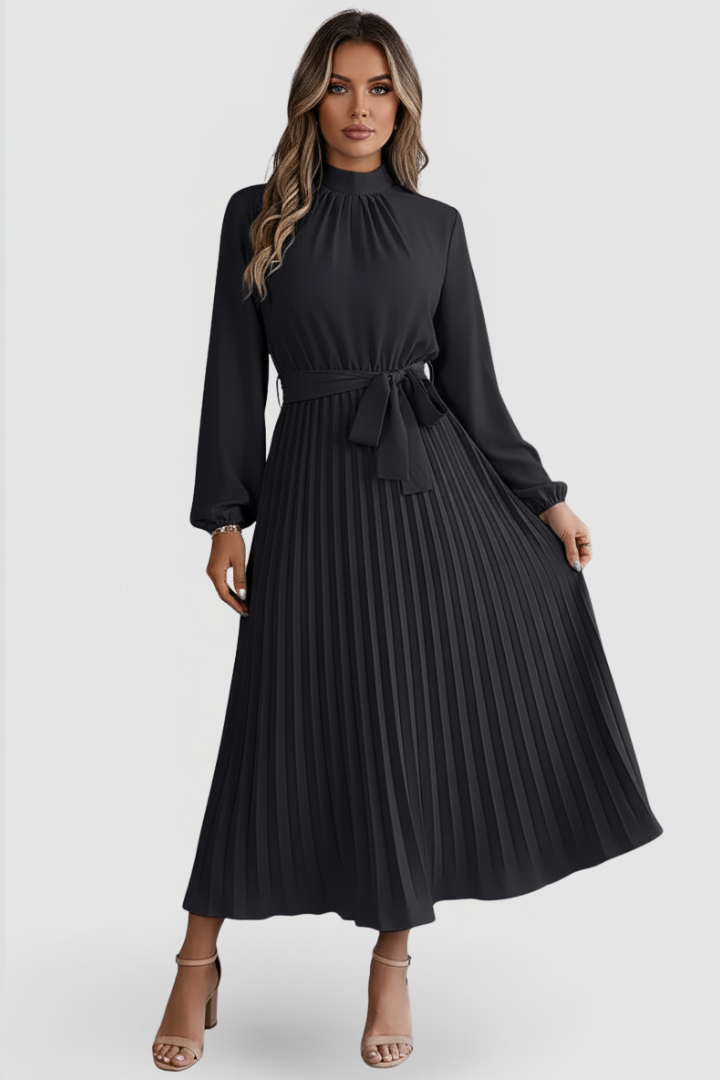 Kvinnors Bröllopsgäst Midi Klänning | Plisserad Mock Neck