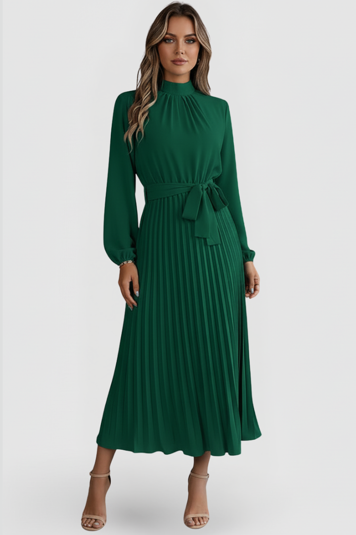 Kvinnors Bröllopsgäst Midi Klänning | Plisserad Mock Neck