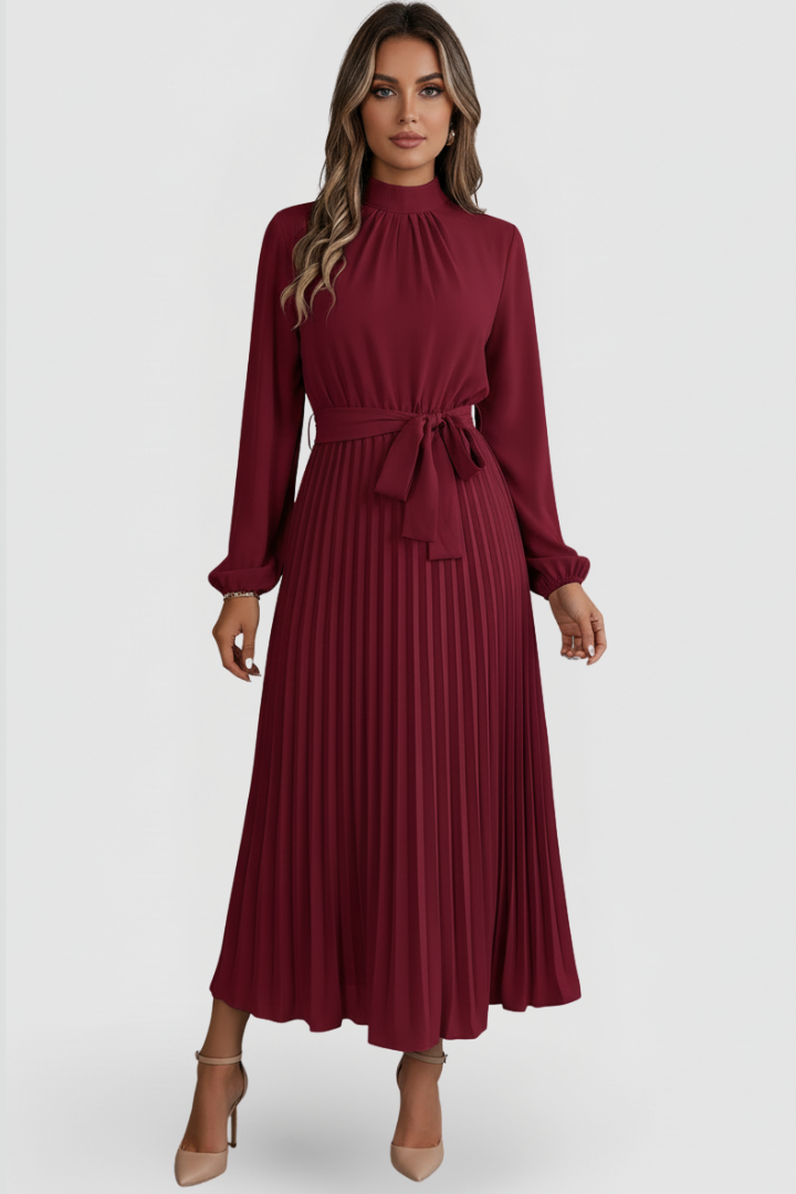Kvinnors Bröllopsgäst Midi Klänning | Plisserad Mock Neck