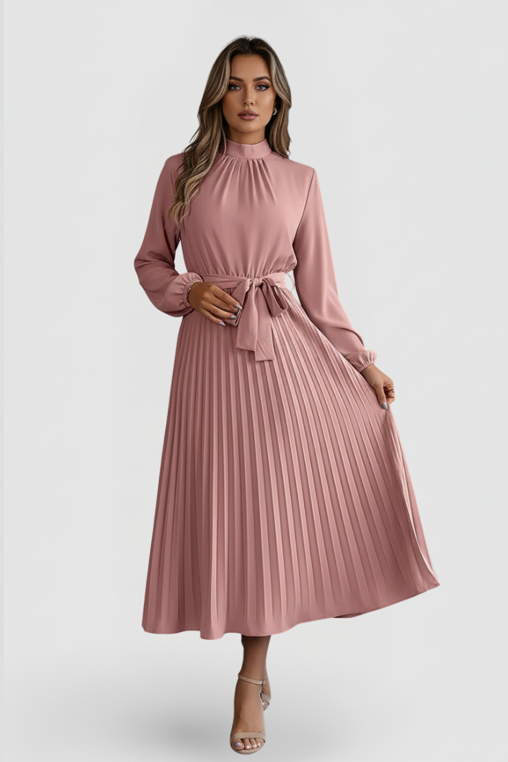 Kvinnors Bröllopsgäst Midi Klänning | Plisserad Mock Neck