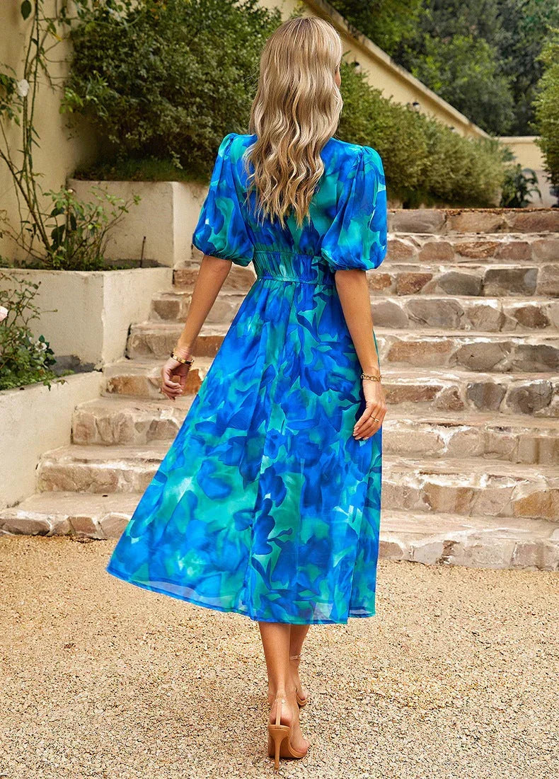 Kvinnors Midi Sommardress | V-ringad Avslappnad