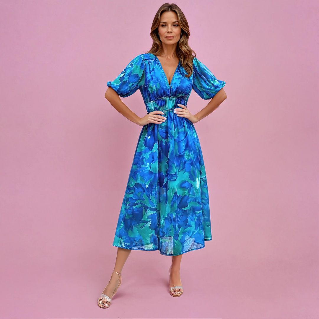 Kvinnors Midi Sommardress | V-ringad Avslappnad