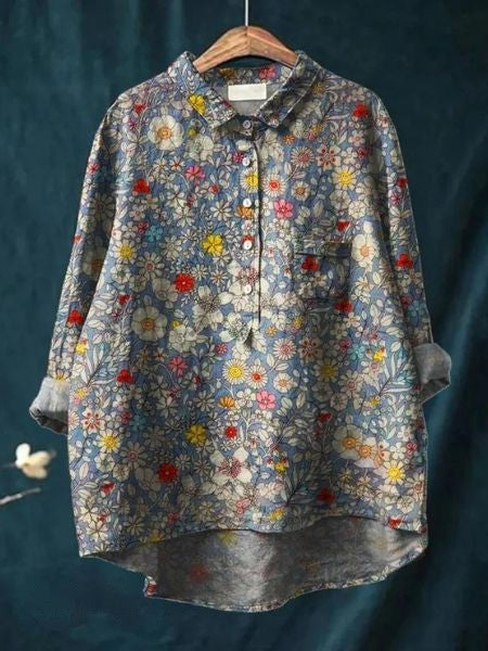 Kvinnors Blus | Knapp-Up Blommig