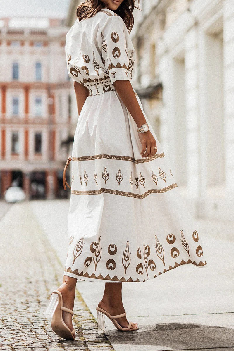 Kvinnors Boho Midi Klänning | Tryckt Med Bälte