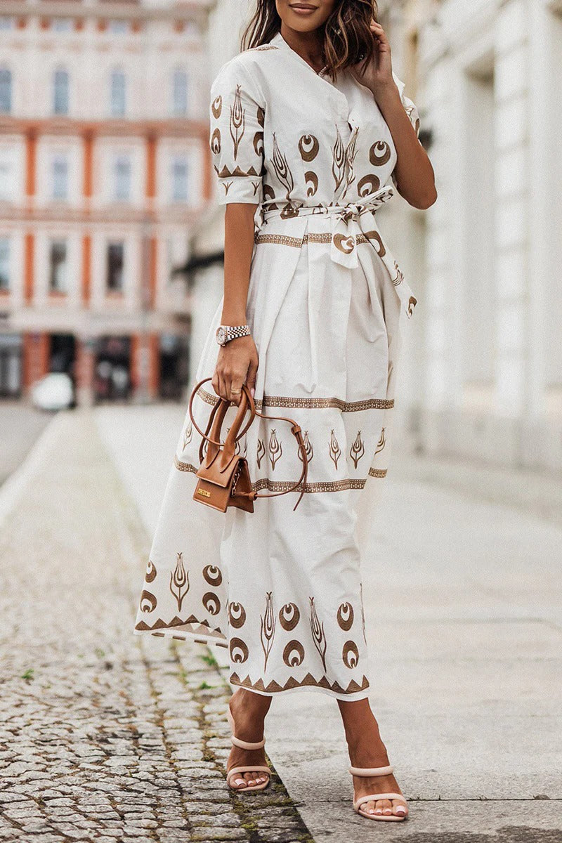 Kvinnors Boho Midi Klänning | Tryckt Med Bälte