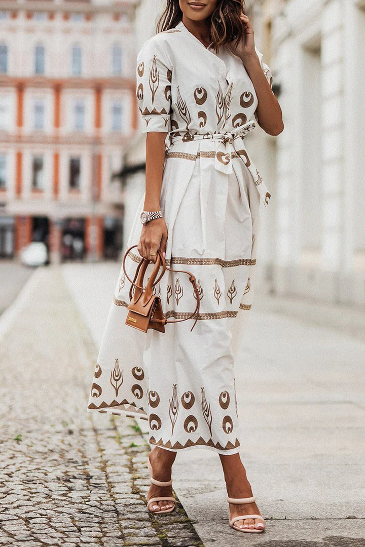 Kvinnors Boho Midi Klänning | Tryckt Med Bälte