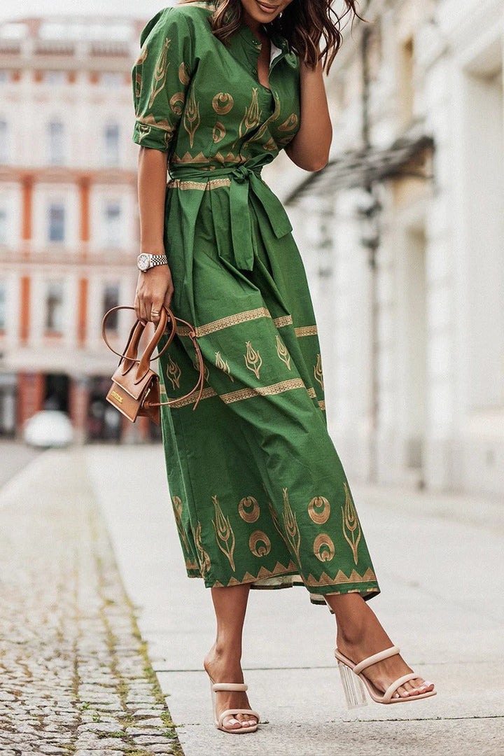 Kvinnors Boho Midi Klänning | Tryckt Med Bälte