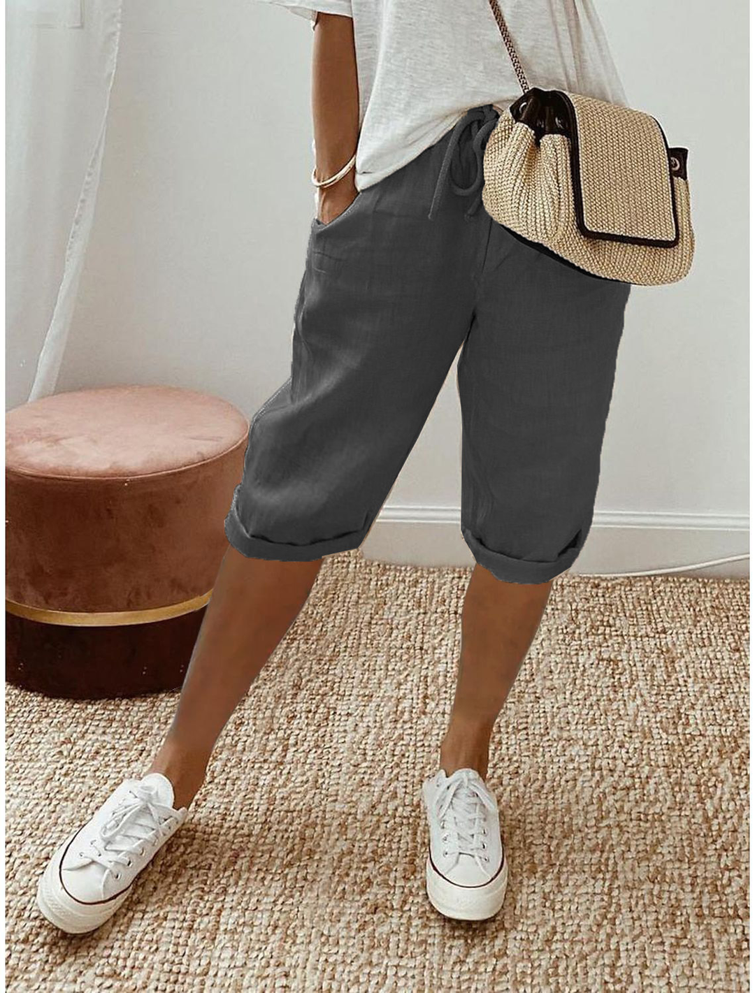 Kvinnors Shorts | Pull-On Rakt Ben Cropped