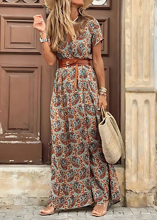 Kvinnors Klänning | Boho V-ringad Maxi med Bälte