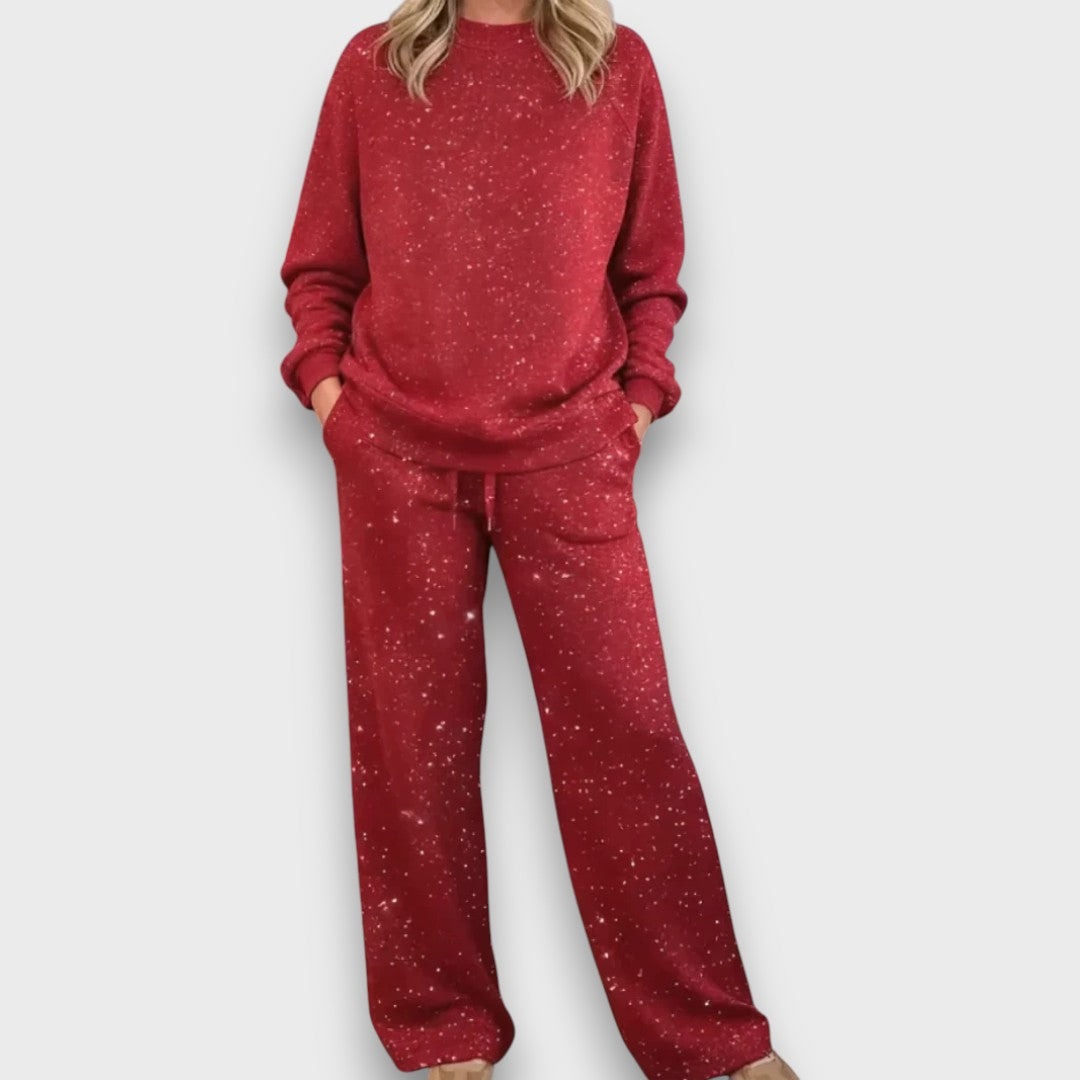 Kvinnors Tvådelade Lounge Set | Justerbara Dragsko Byxor Detalj