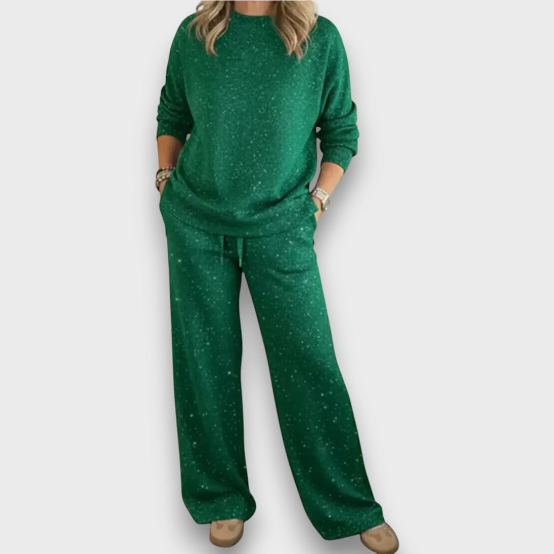 Kvinnors Tvådelade Lounge Set | Justerbara Dragsko Byxor Detalj