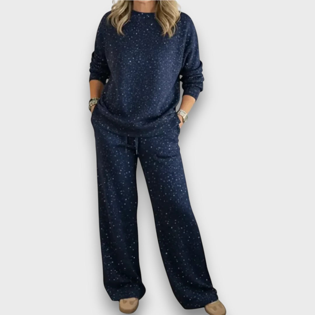 Kvinnors Tvådelade Lounge Set | Justerbara Dragsko Byxor Detalj