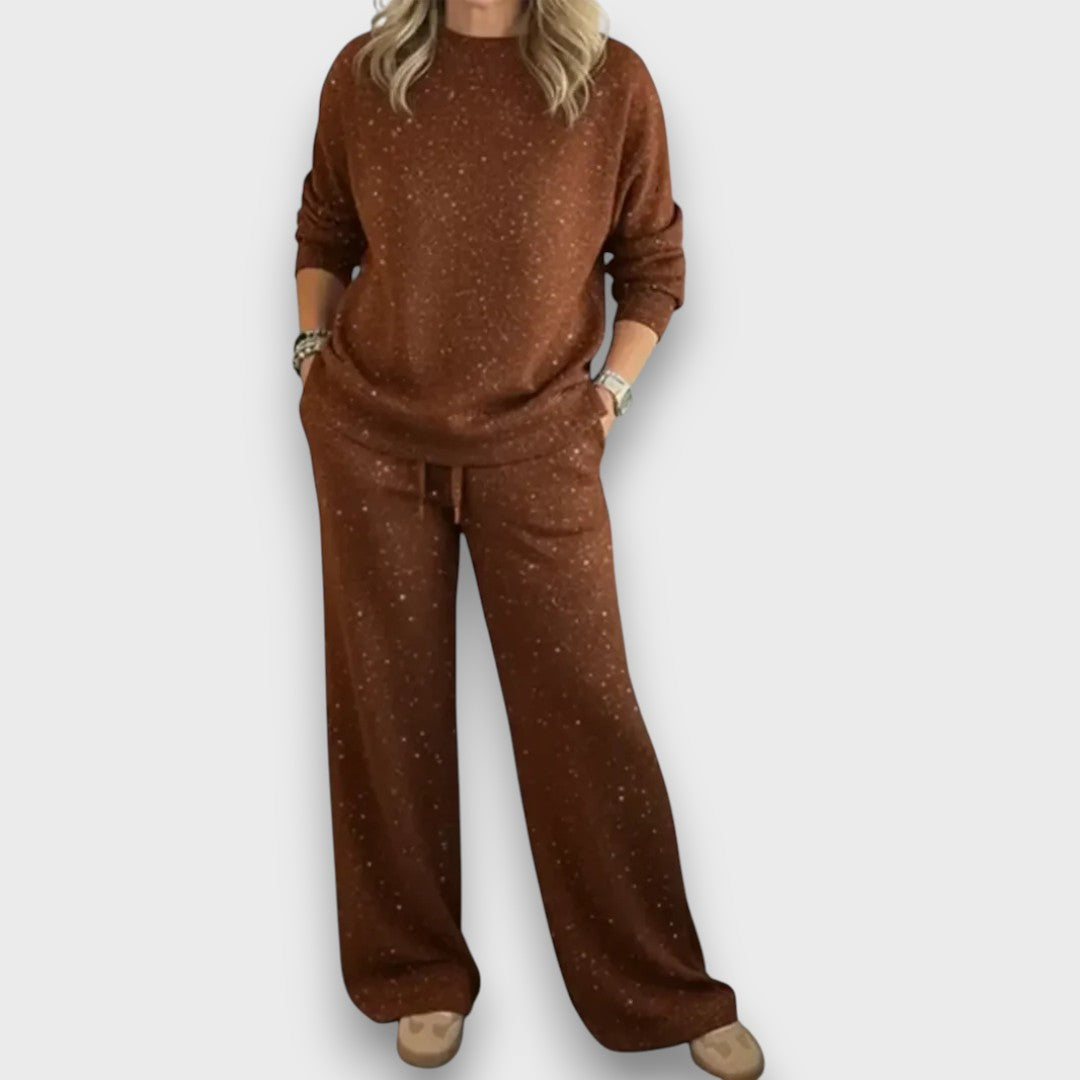 Kvinnors Tvådelade Lounge Set | Justerbara Dragsko Byxor Detalj