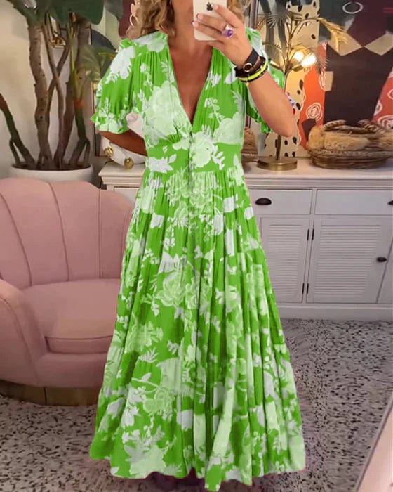 Kvinnors Klänning | Smockad Midja Maxiklänning med Blommönster