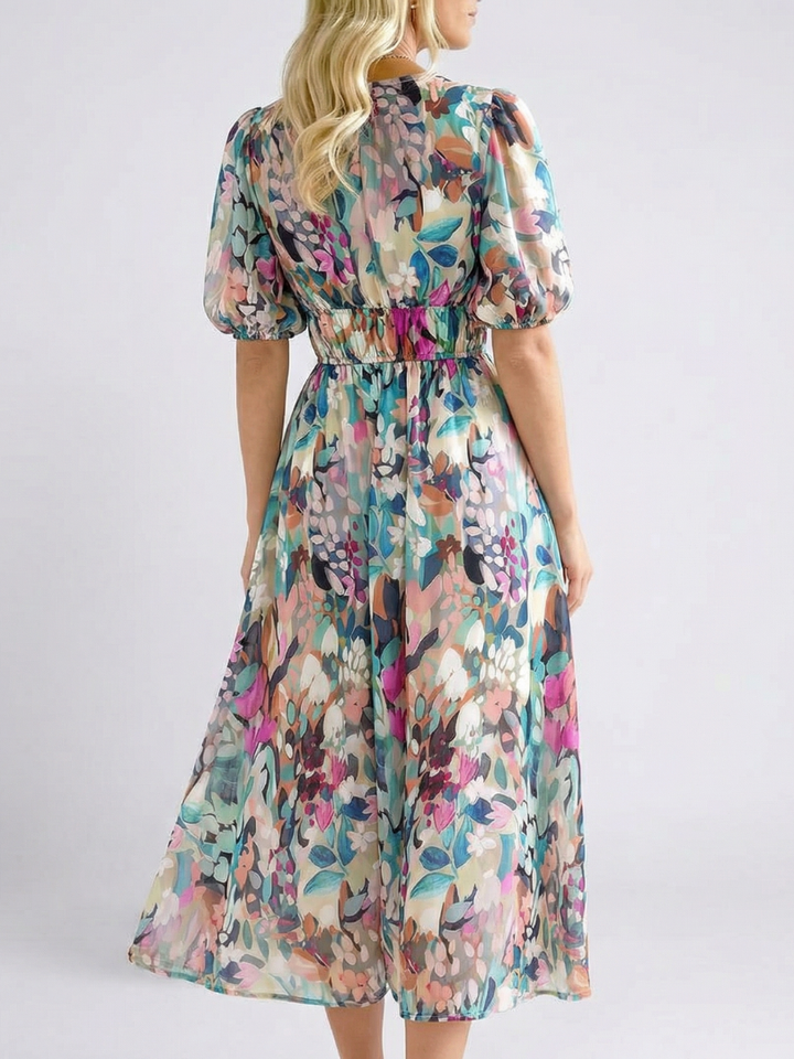 Kvinnors Boho Midi Klänning | V-Hals Blommig