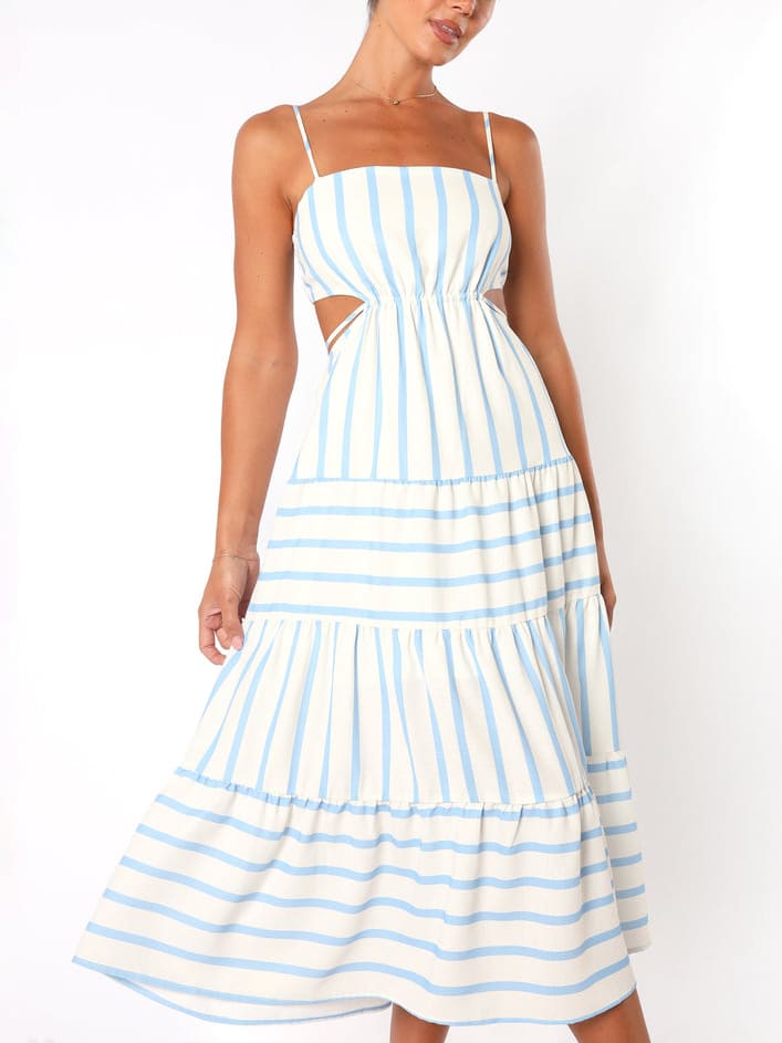 Kvinnors Midi Sommardress | Randig Öppen Rygg