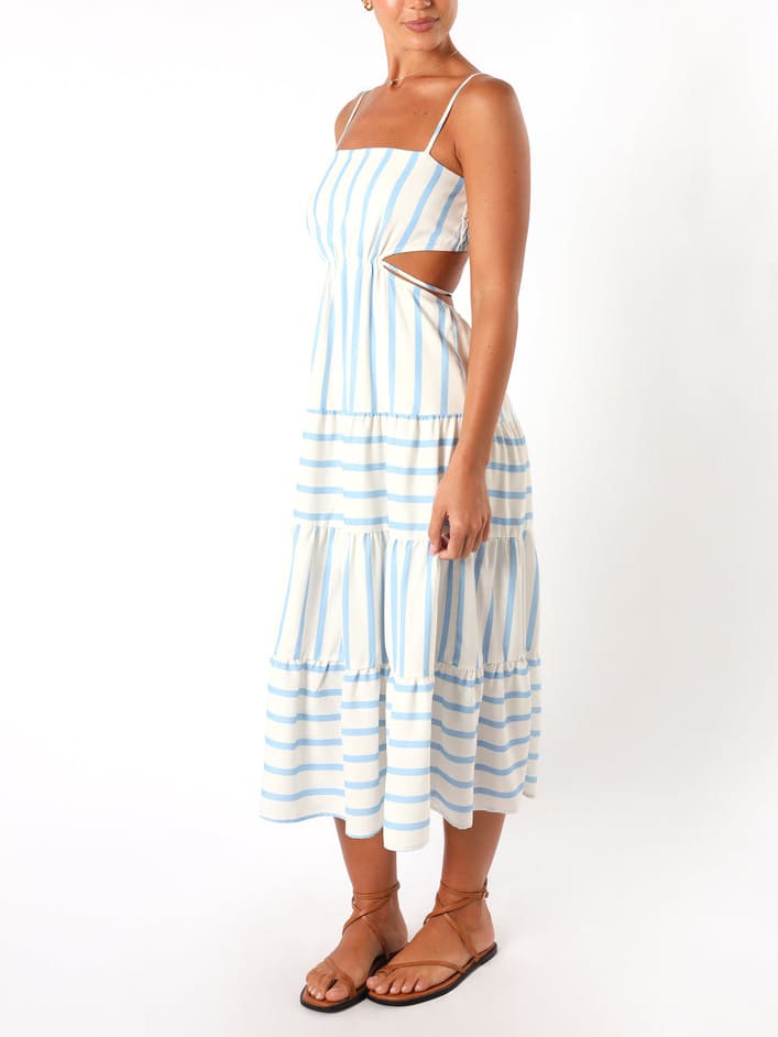 Kvinnors Midi Sommardress | Randig Öppen Rygg