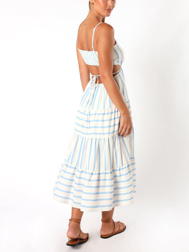 Kvinnors Midi Sommardress | Randig Öppen Rygg