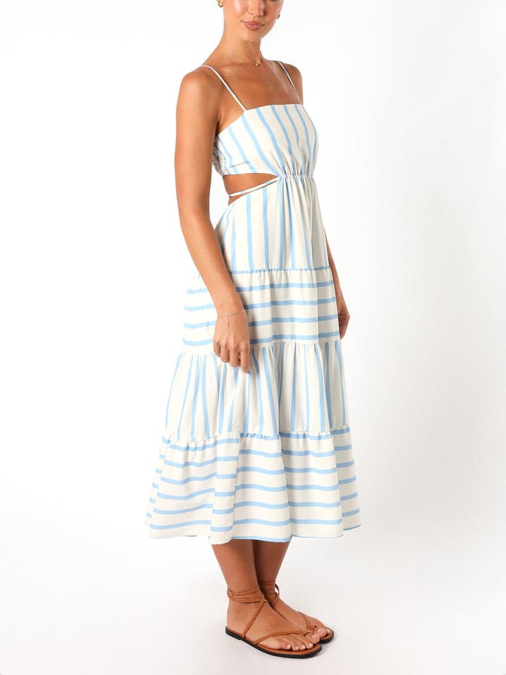 Kvinnors Midi Sommardress | Randig Öppen Rygg