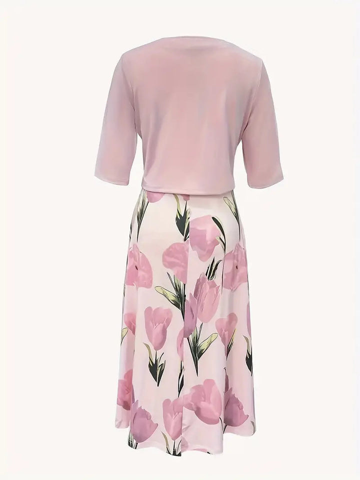 Kvinnors Maxi Klänning med Jacka Set | Rosa Blommig