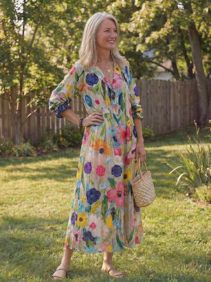 Kvinnors Boho Midi Klänning | Knappframs Floral