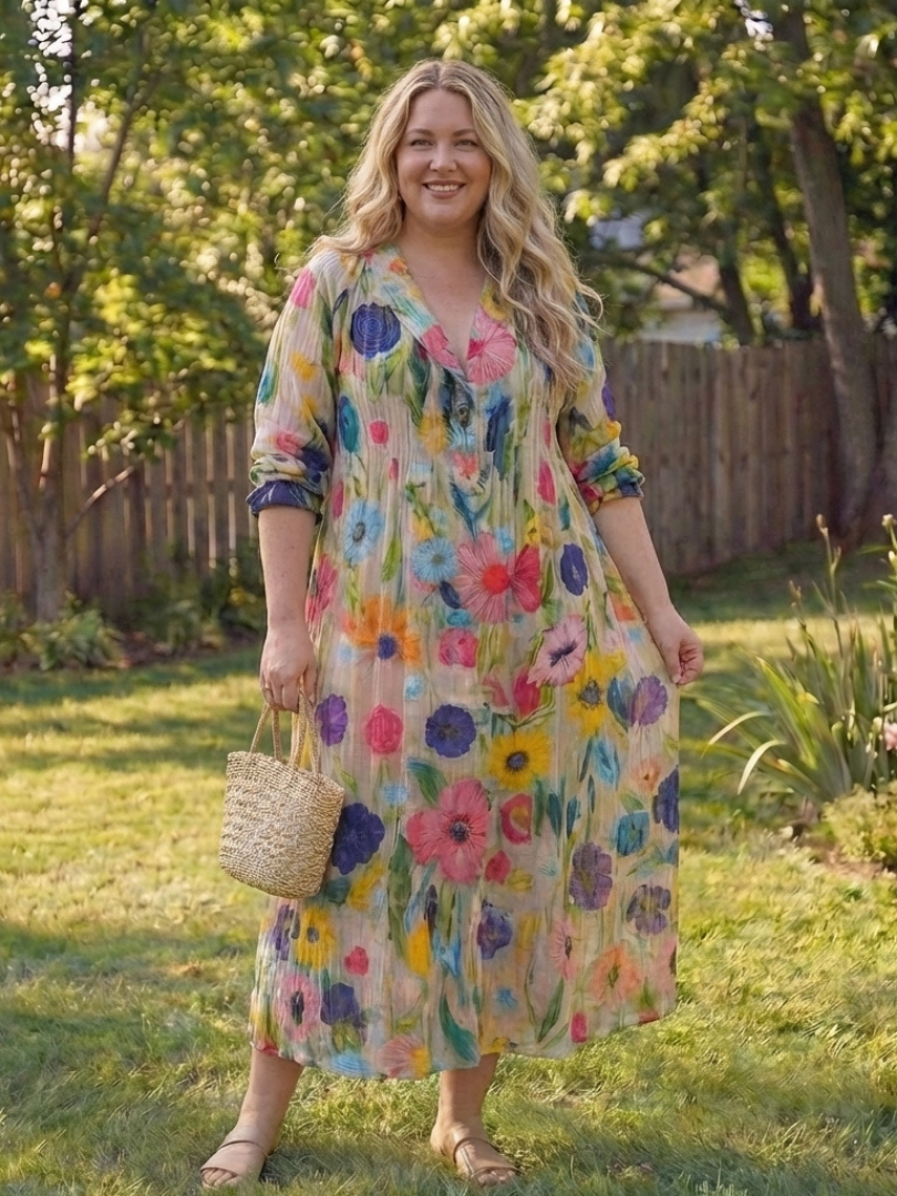 Kvinnors Boho Midi Klänning | Knappframs Floral