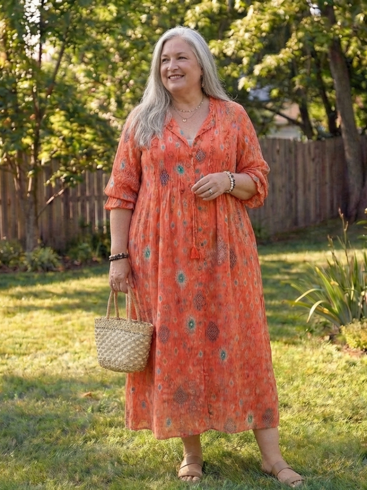 Kvinnors Boho Midi Klänning | Knappframs Floral